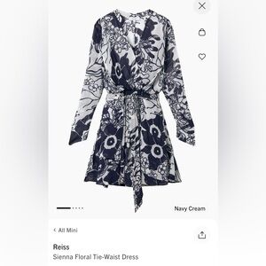 Reiss Navy and Cream Navy Floral Mini Tie-Waist Dress
